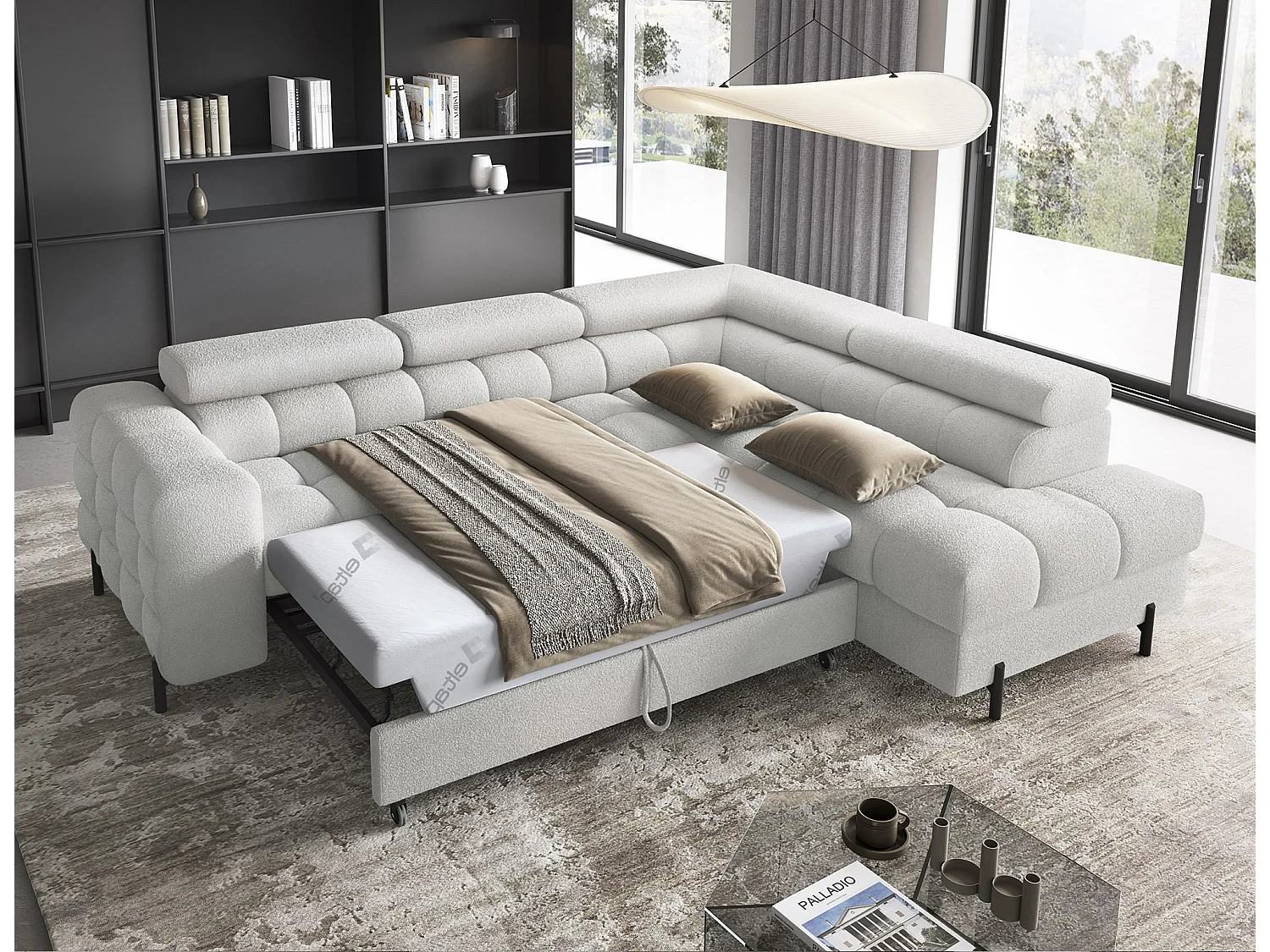 Canapé d'angle Latina R/revêtement tissu-Boulcé/Blanc