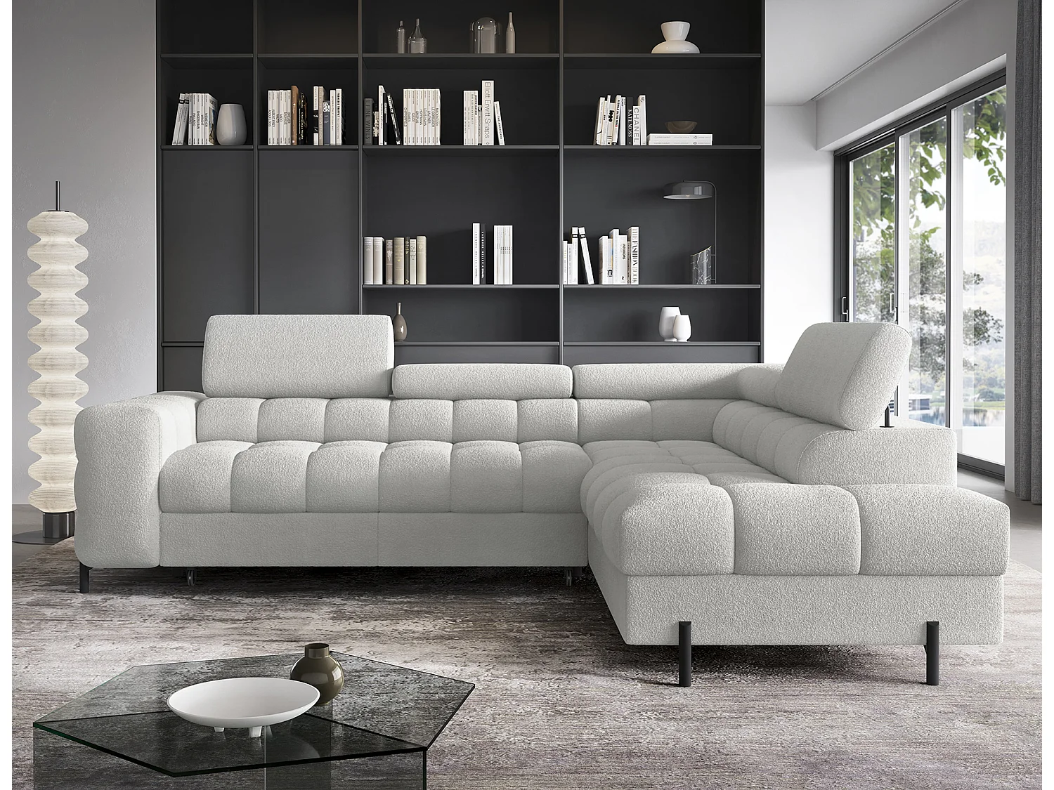 Canapé d'angle Latina R/revêtement tissu-Boulcé/Blanc