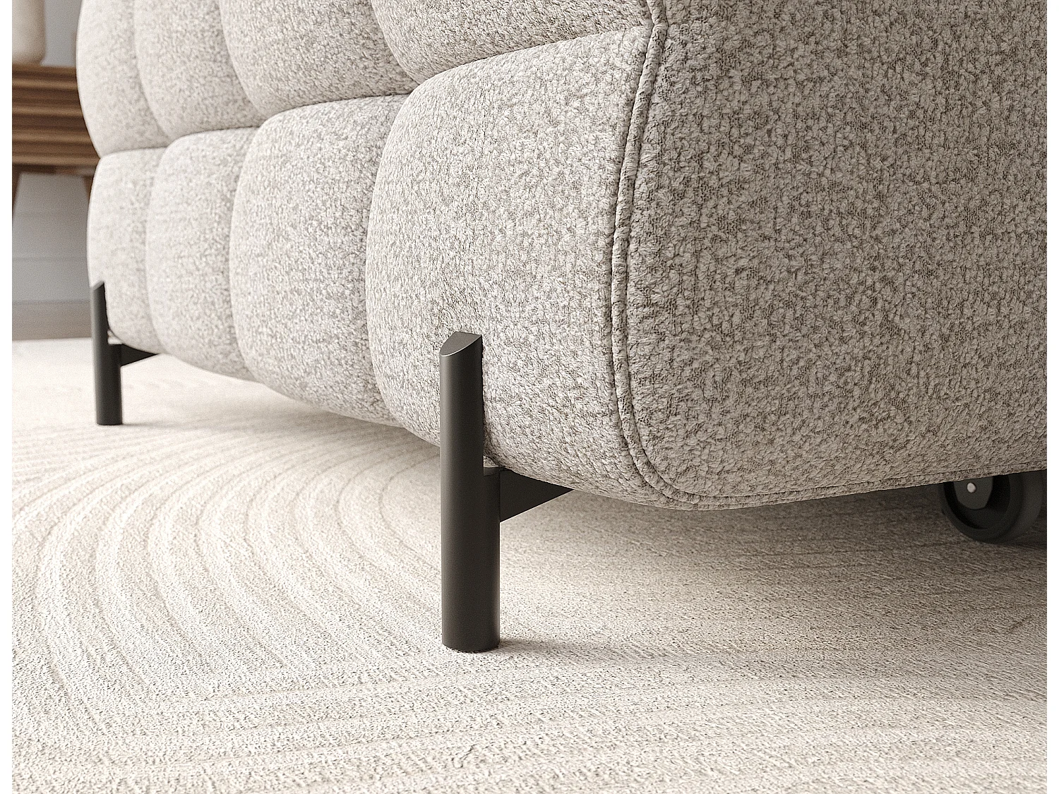 Canapé d’angle convertible tissu appuis-tête réglables KATE – Coffre et pieds métal noir-Beige-angle gauche