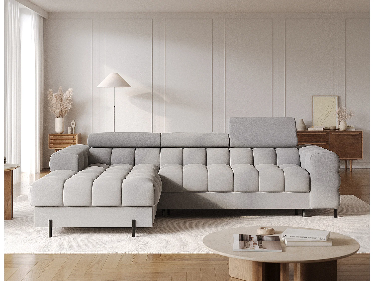 Divano d'angolo Roman L/rivestimento in tessuto-Bouclé/Verde