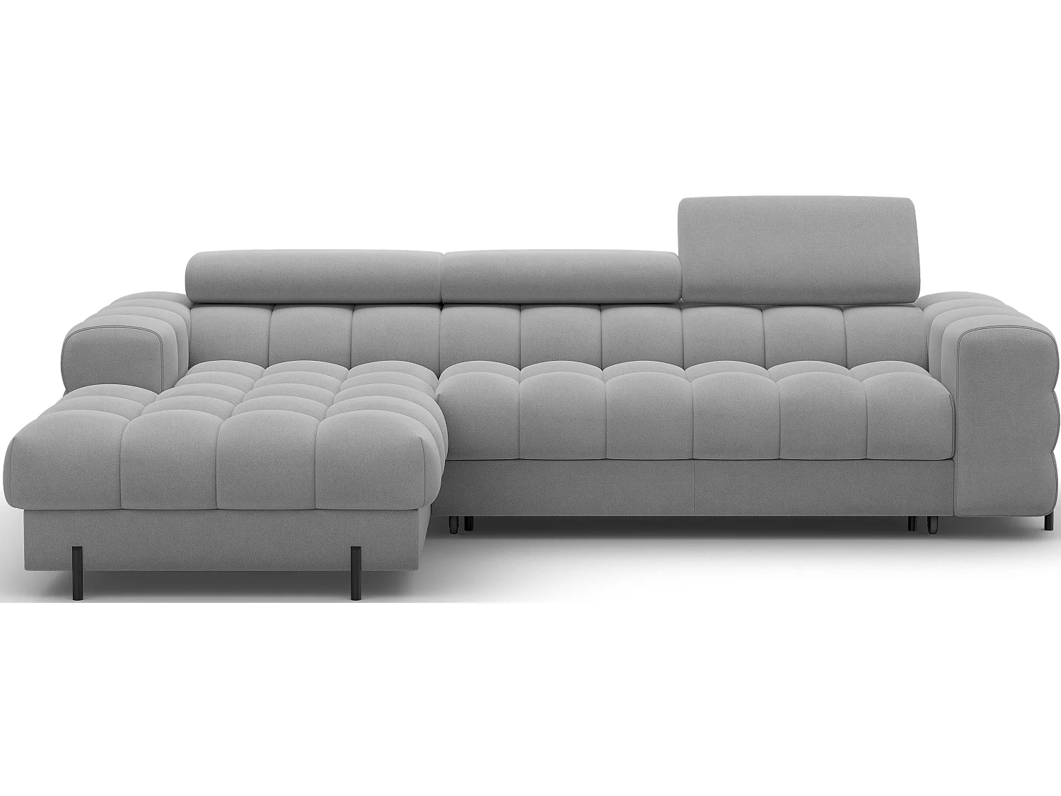 Canapé d’angle convertible velours appuis-tête réglables KATE – Coffre et pieds métal noir-Gris-angle gauche