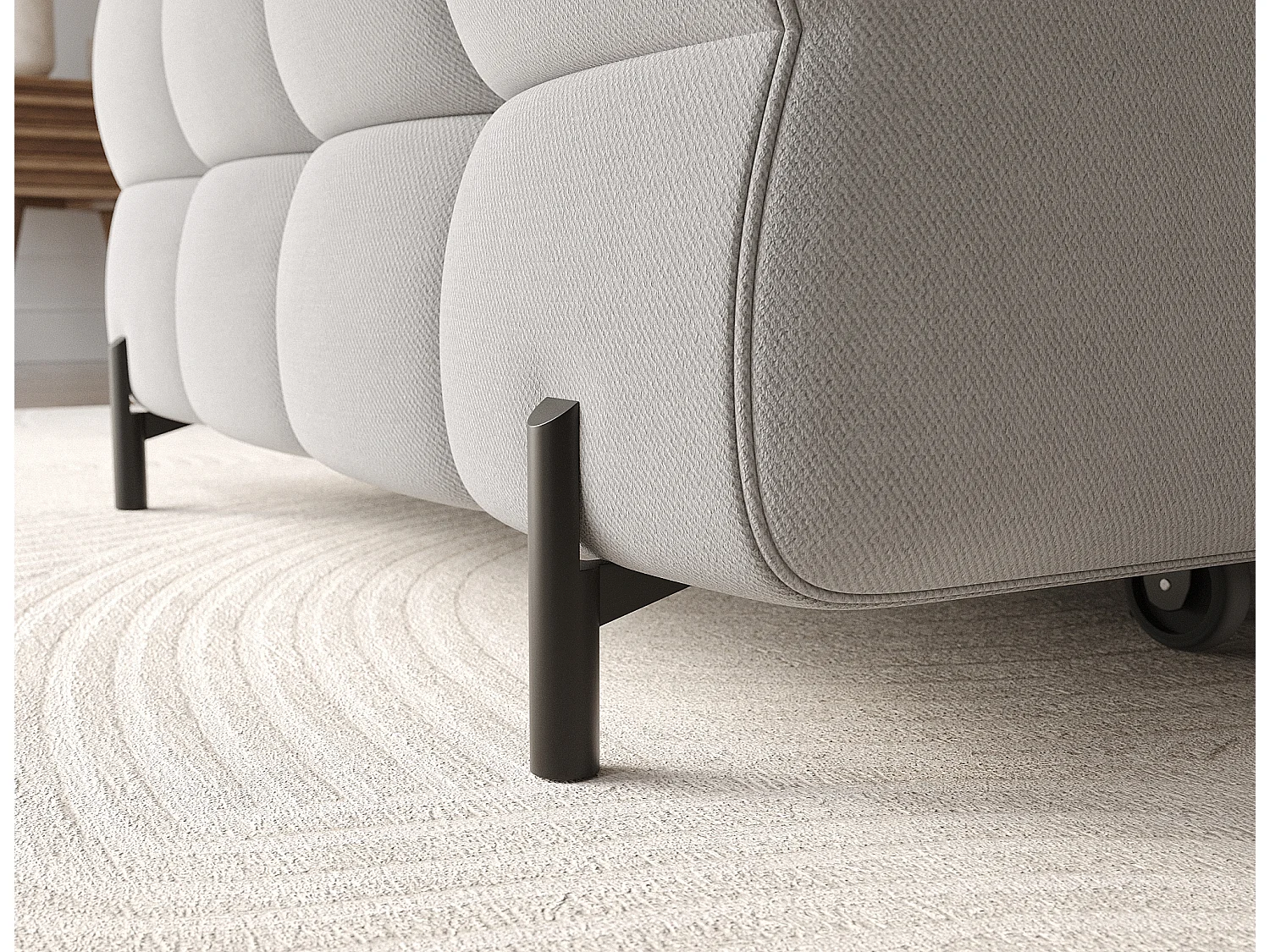 Canapé d’angle convertible velours appuis-tête réglables KATE – Coffre et pieds métal noir-Gris-angle gauche