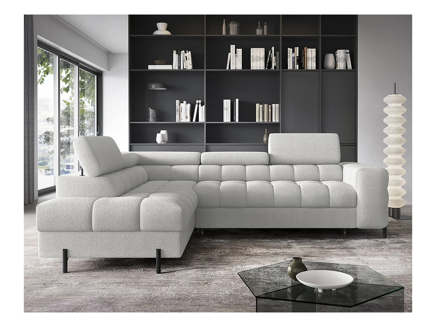 Ecksofa Latina L/Stoffbezug-Bouclé/Grau