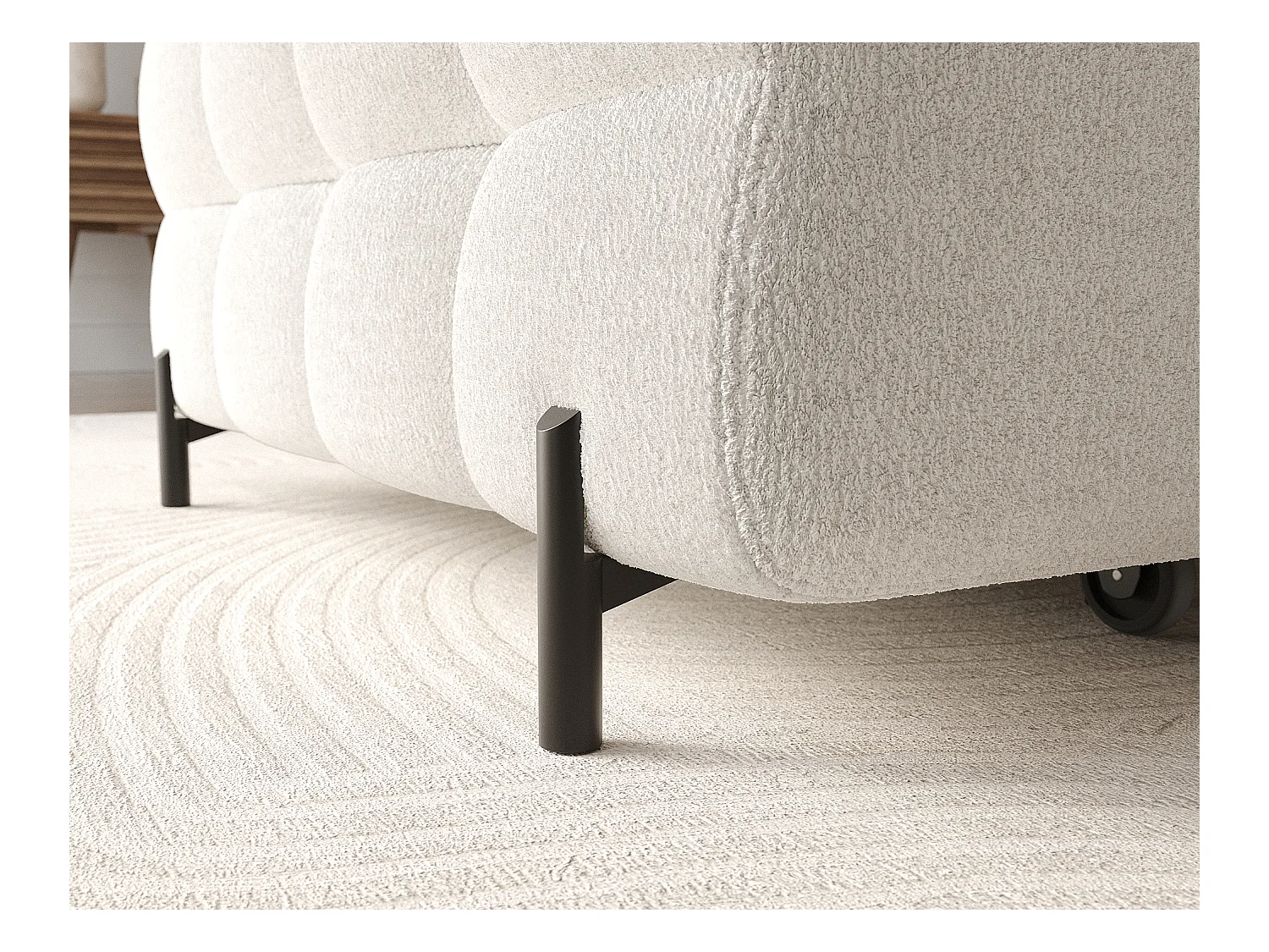 Canapé d’angle convertible tissu appuis-tête réglables KATE – Coffre et pieds métal noir-Blanc-angle gauche