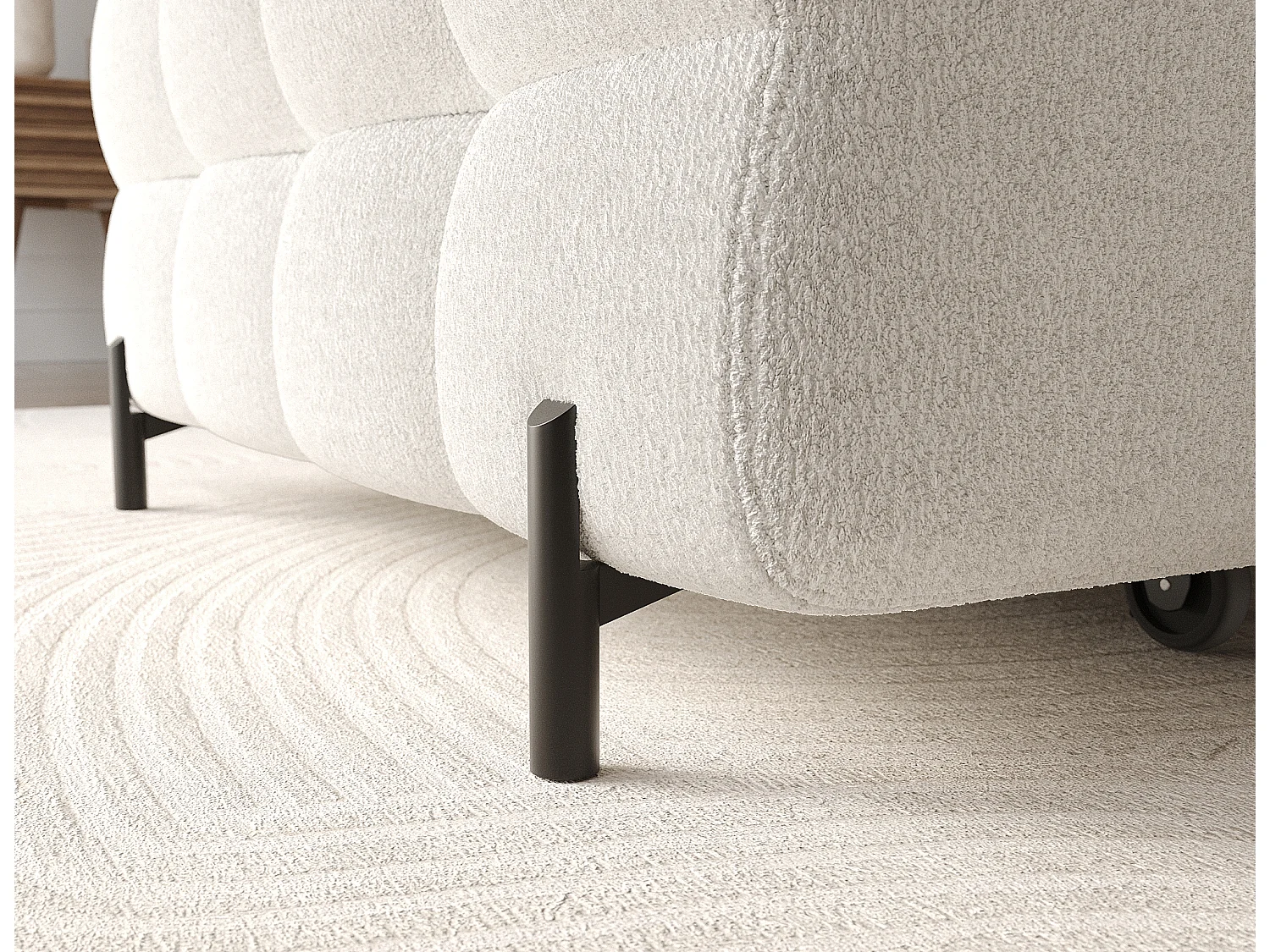 KATE omvormbare stoffen hoekbank met verstelbare hoofdsteunen – Zwarte metalen opbergruimte en poten-Kleur Wit-linkerhoek