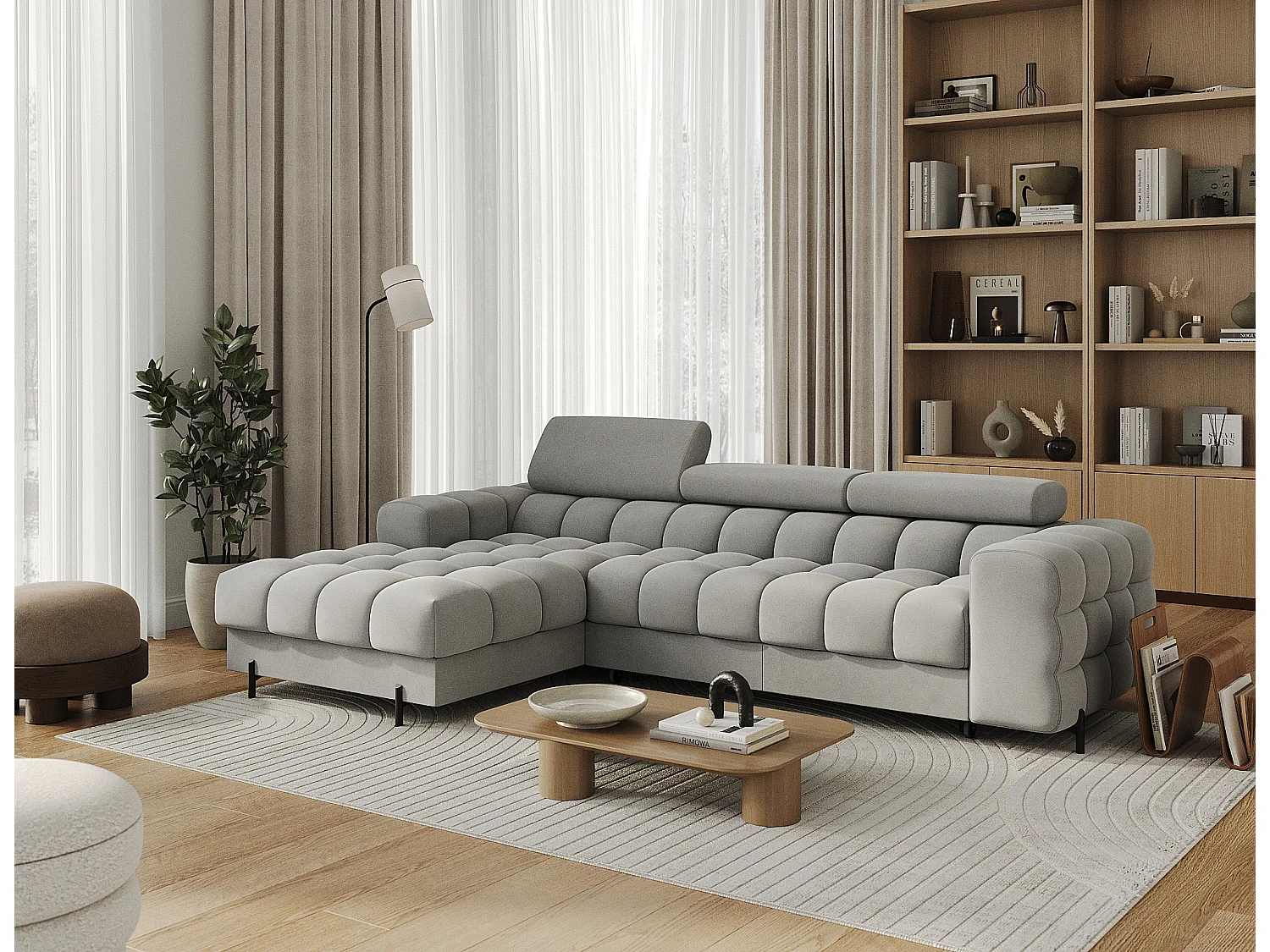 Canapé d'angle Roman L/revêtement tissu/gris