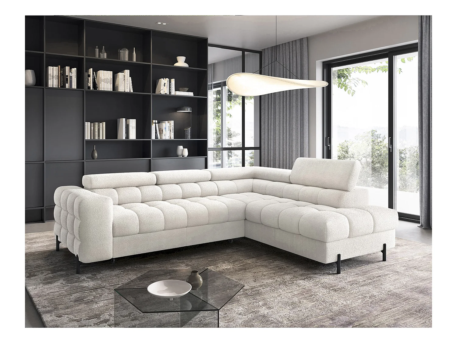 Canapé d'angle Latina R/revêtement en tissu bouclé/Blanc
