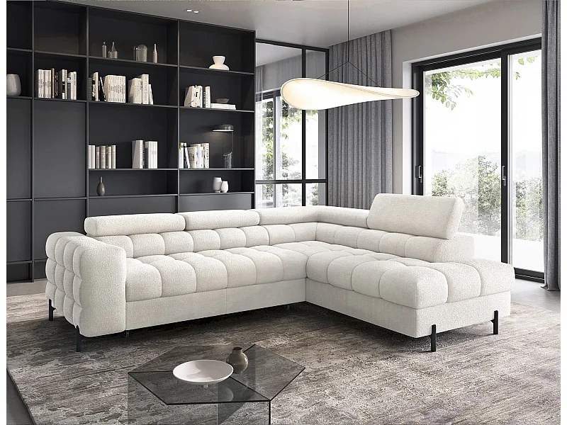 Canapé d'angle Latina R/revêtement en tissu bouclé/Blanc