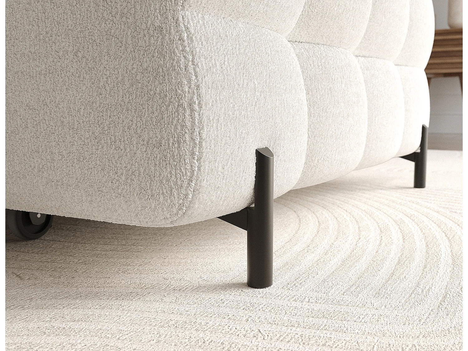 Canapé d’angle convertible tissu appuis-tête réglables KATE – Coffre et pieds métal noir-Blanc-angle droit