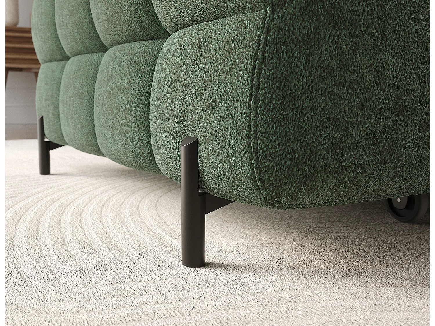 Canapé d’angle convertible tissu appuis-tête réglables KATE – Coffre et pieds métal noir-Vert sapin-angle gauche