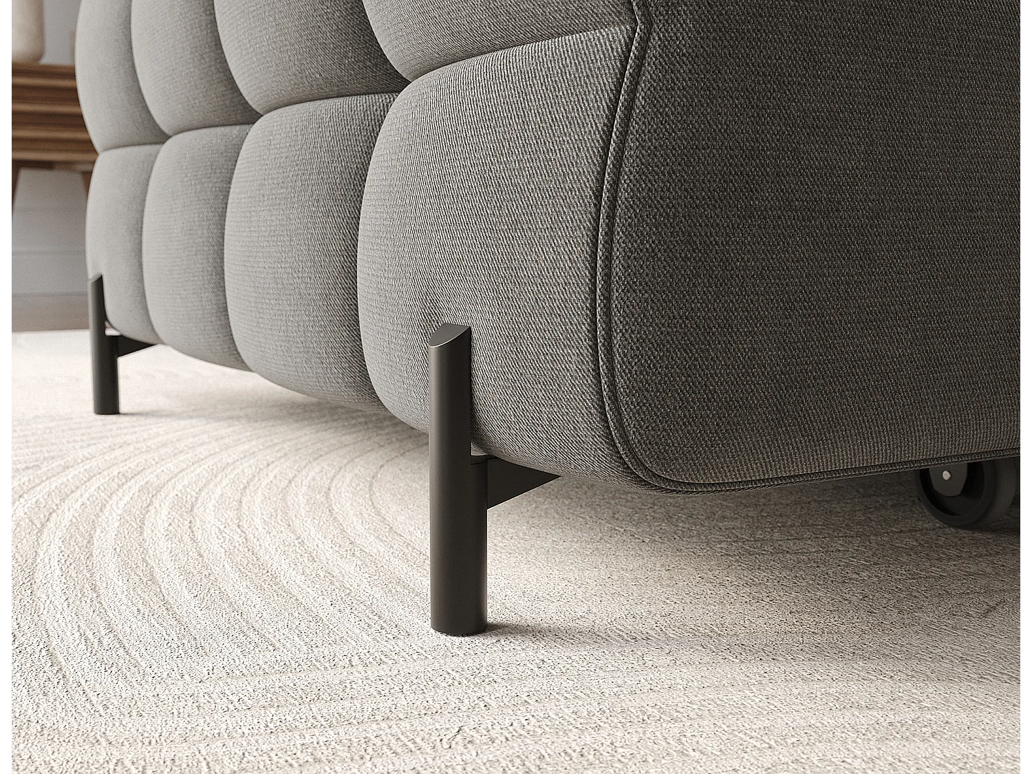 Canapé d’angle convertible velours appuis-tête réglables KATE – Coffre et pieds métal noir-Gris foncé-angle gauche