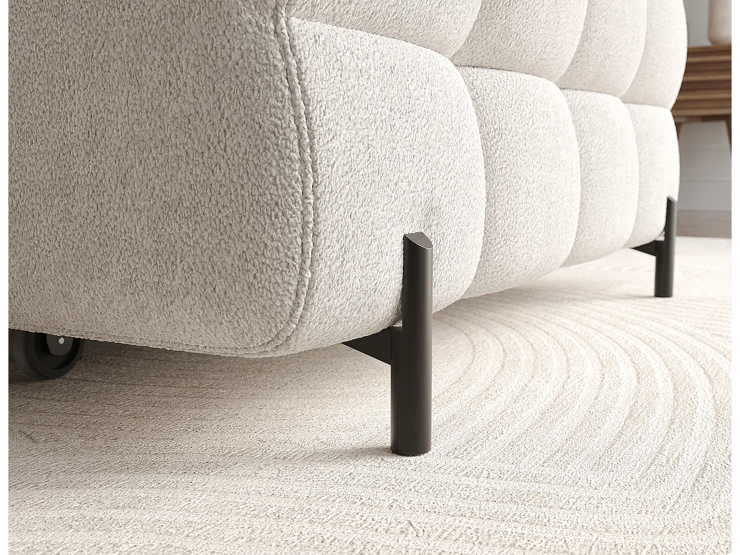 Canapé d’angle convertible tissu appuis-tête réglables KATE – Coffre et pieds métal noir-Blanc cassé-angle gauche