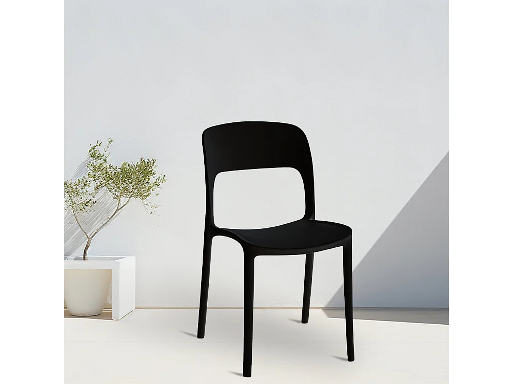 Chaise Alice en plastique empilable, couleur noire, modèle confort