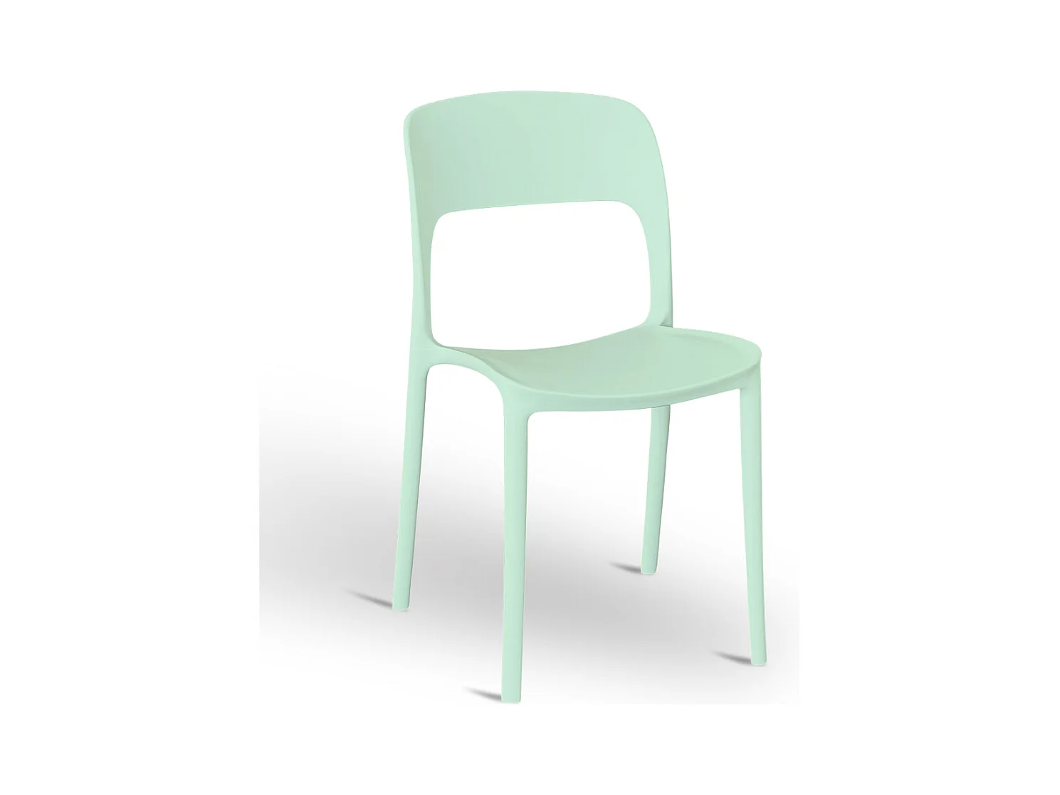 Chaise Alice en plastique empilable, couleur vert sauge, modèle confort