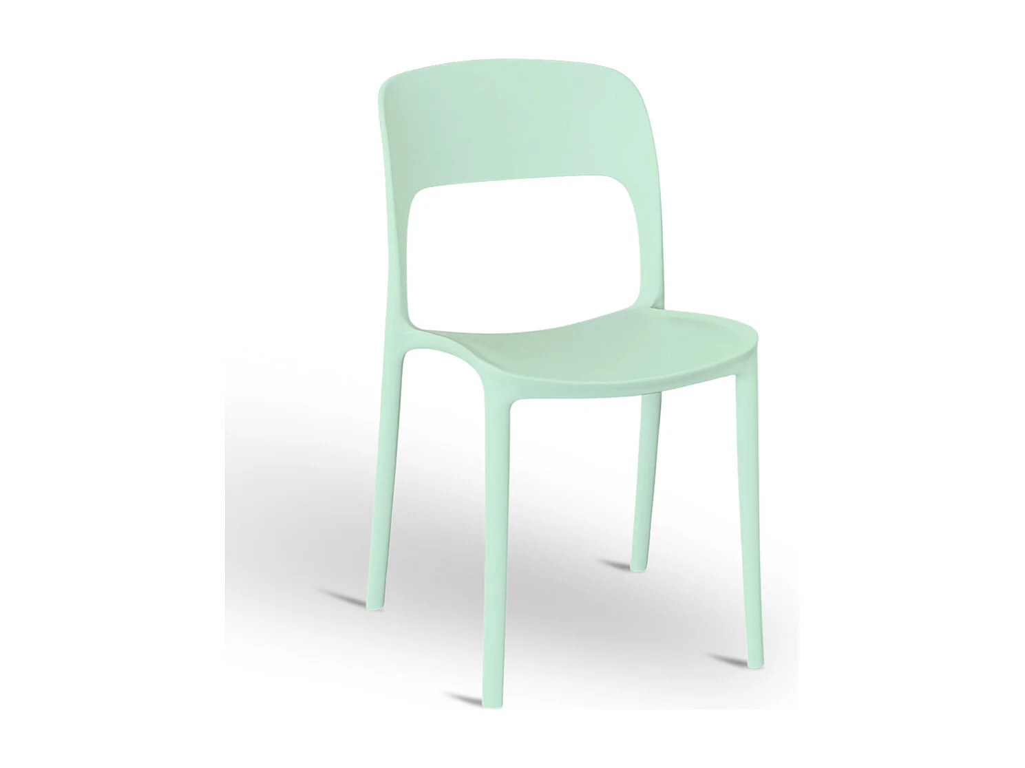 Chaise Alice en plastique empilable, couleur vert sauge, modèle confort