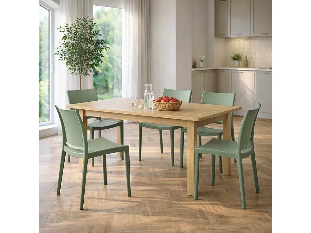 Silla de comedor Altea en plástico verde salvia, modelo confort