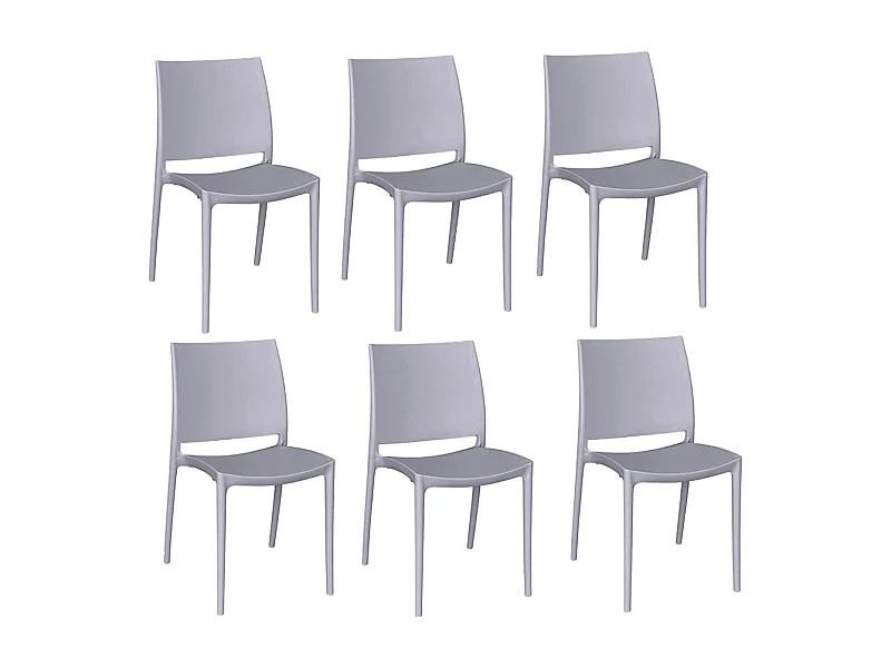 Ensemble de 6 chaises de salle à manger Altea en plastique gris clair modèle Comfort