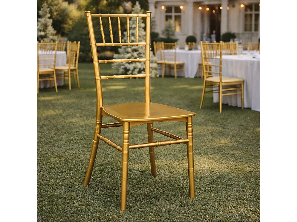 Chaise Chiavari en plastique laiton jaune, modèle renforcé