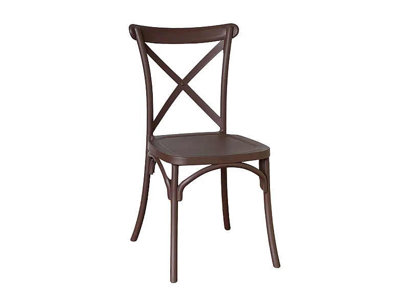 Silla de carreras apilable de plástico marrón con forma de cruz