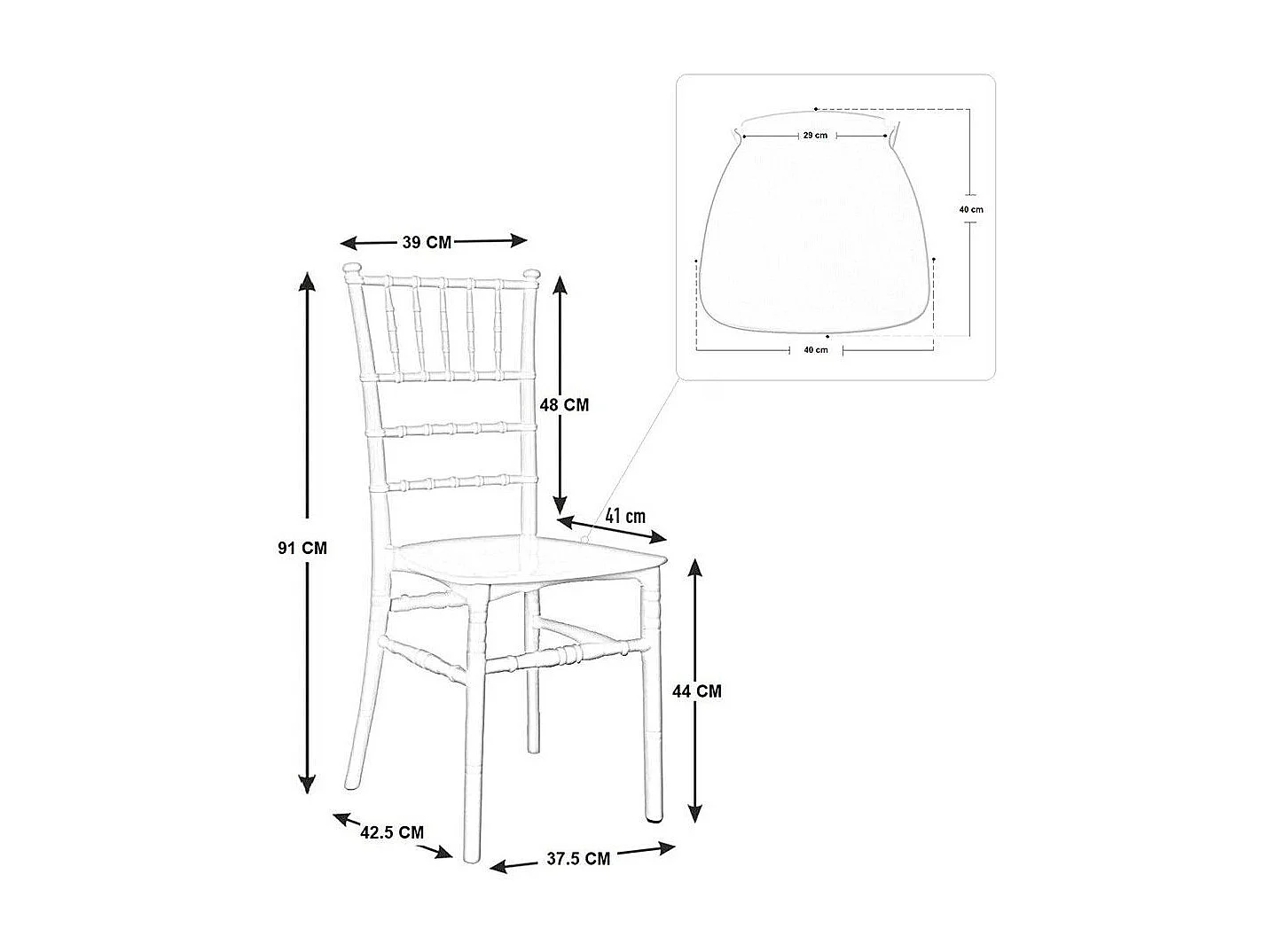Chaise Chiavari blanche modèle renforcé avec coussin antidérapant innovant