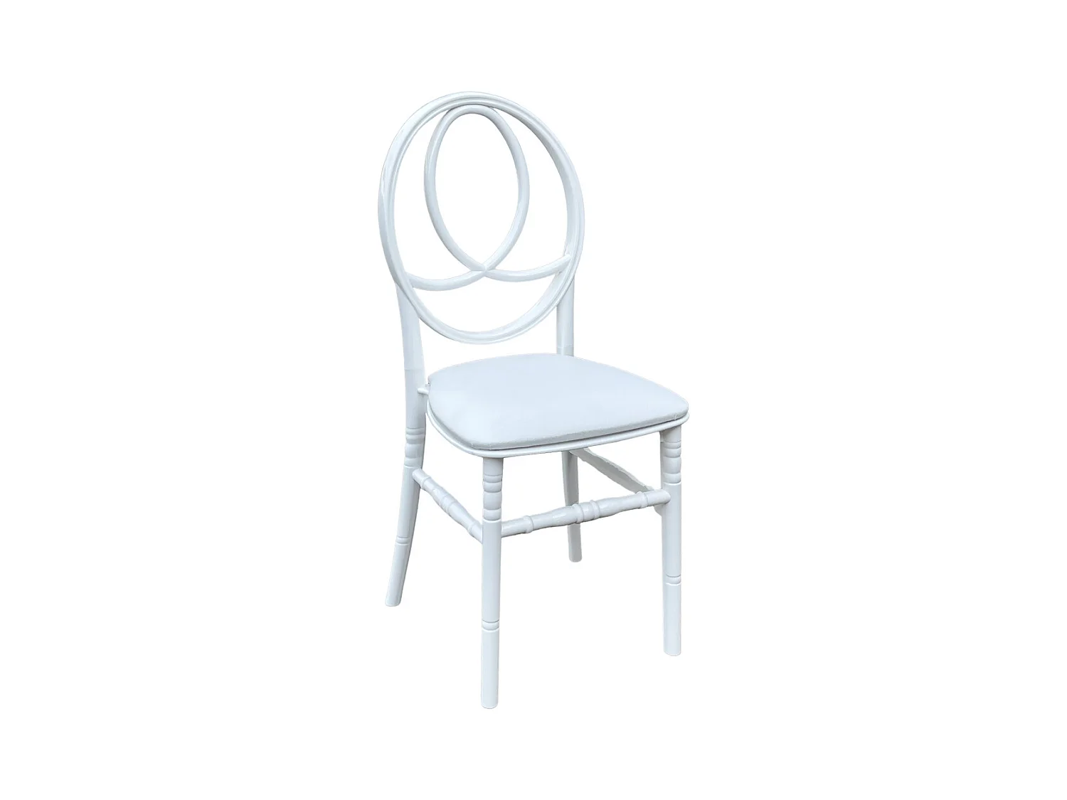 Chaise blanche avec nouveau coussin en simili cuir Phoenix en plastique monobloc