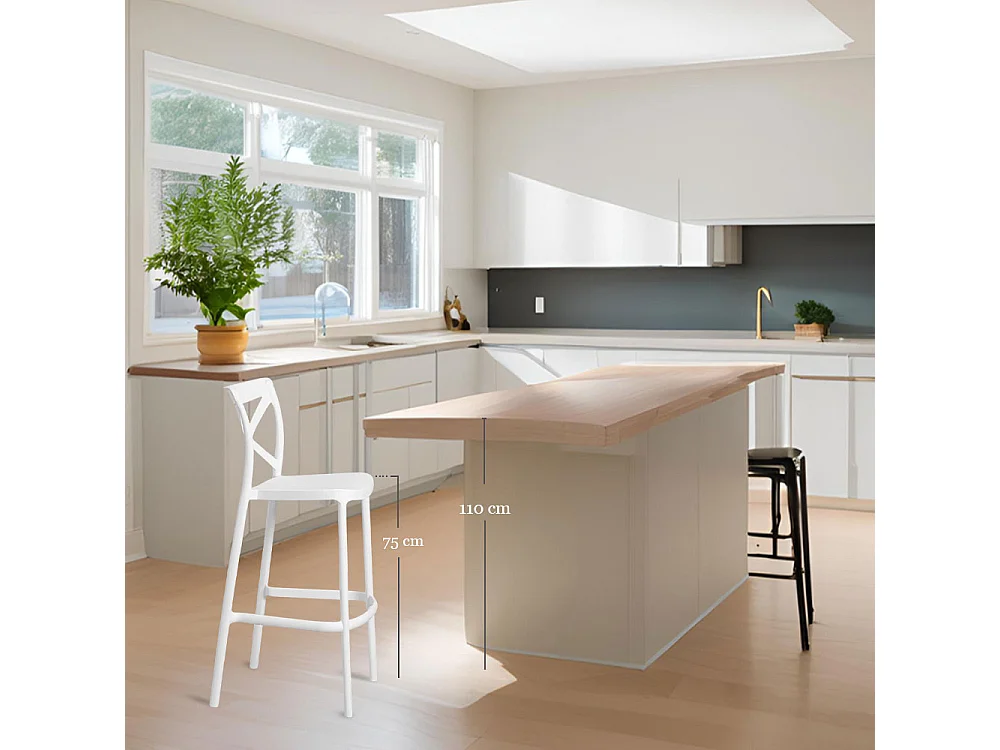 Sgabelli da bar set da 2 bianco sprint plastica h 75 cm