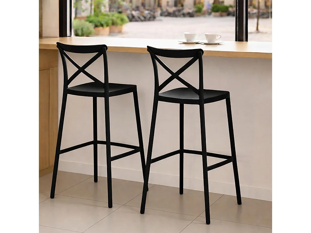 Lot de 2 tabourets de bar en plastique noir sprint h 75 cm