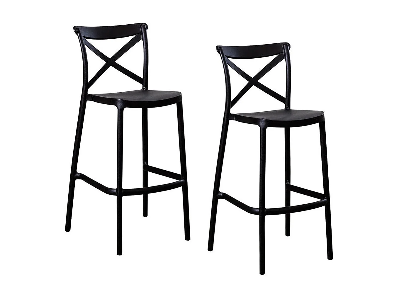 Lot de 2 tabourets de bar en plastique noir sprint h 75 cm