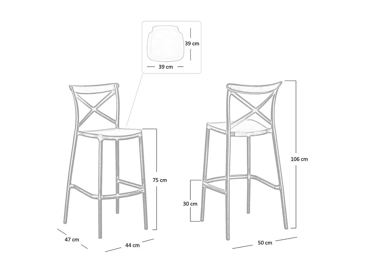 Paire de tabourets de bar en plastique polypropylène sprint marron h 75 cm