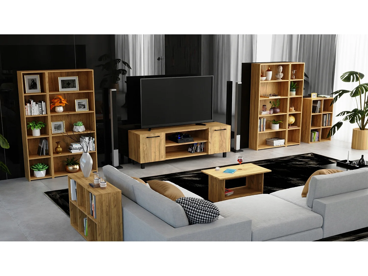 Regał Otwarty 2x3 Kostka Dąb Złoty Craft Szafka Półki Loft do Salonu