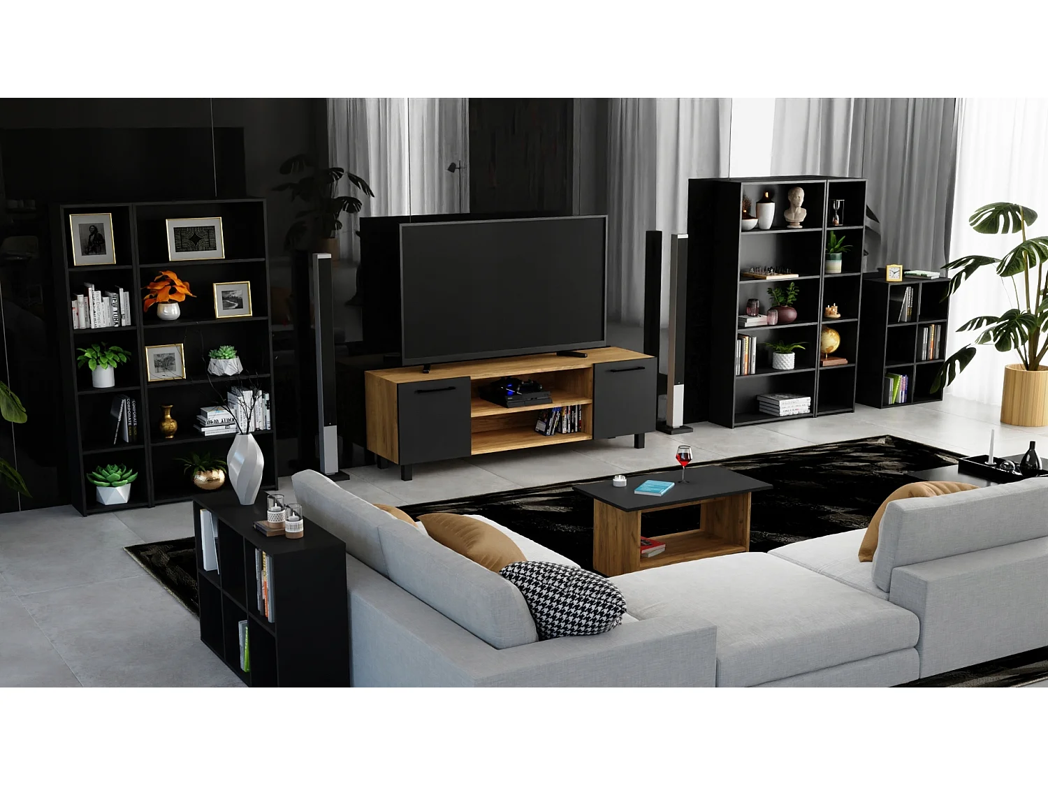 Étagère ouverte 2x3 cubes couleur noir, idéale pour le salon. Parfaite pour ajouter une touche loft à votre intérieur.