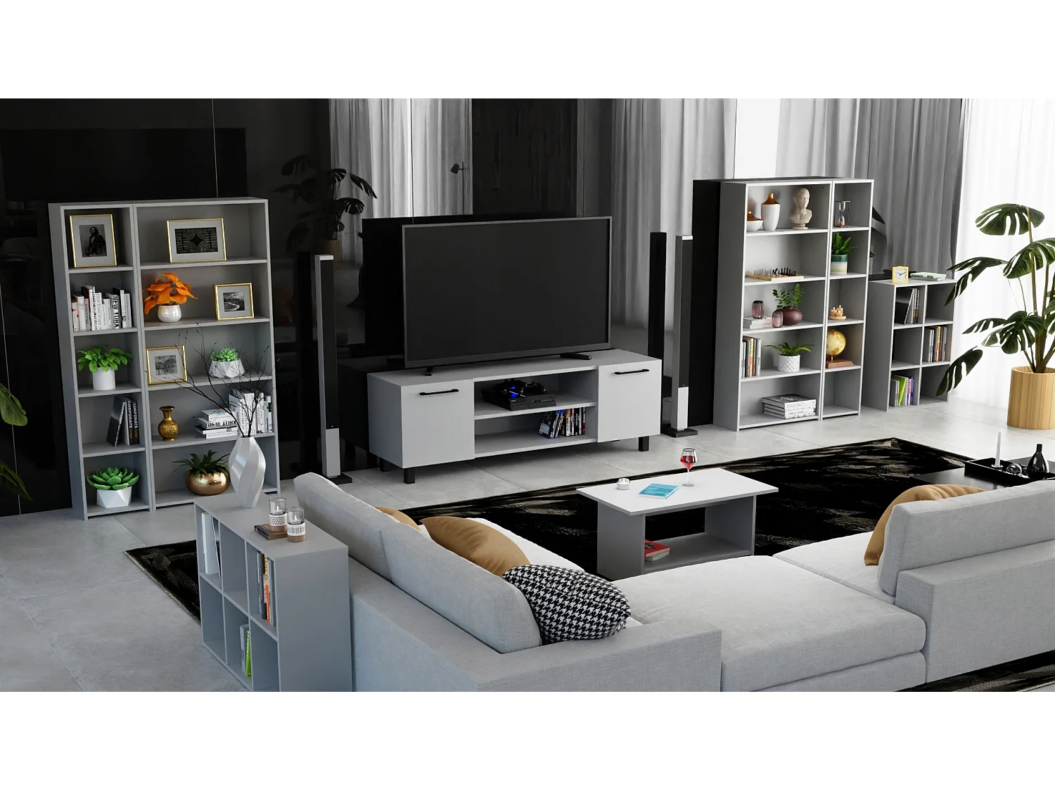 Étagère ouverte 2x3 cubes blanc pour salon loft.