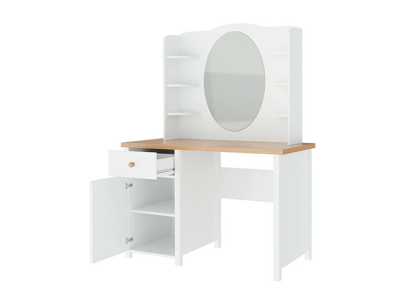 Coiffeuse Romelbo 106, Blanc|Chêne, Disponible, 157x110x52cm