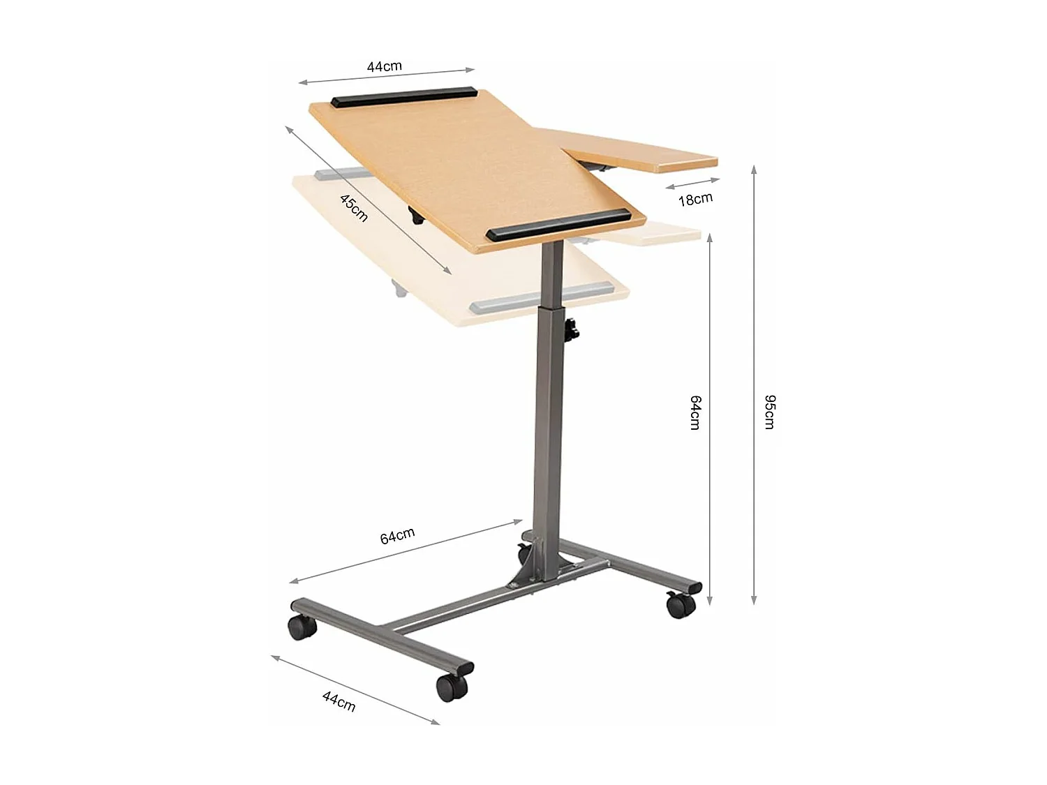 Table d’Ordinateur à roulettes Portable en MDF+Fer Hauteur Réglable 71-93 cm avec 4 roulettes (Noyer)