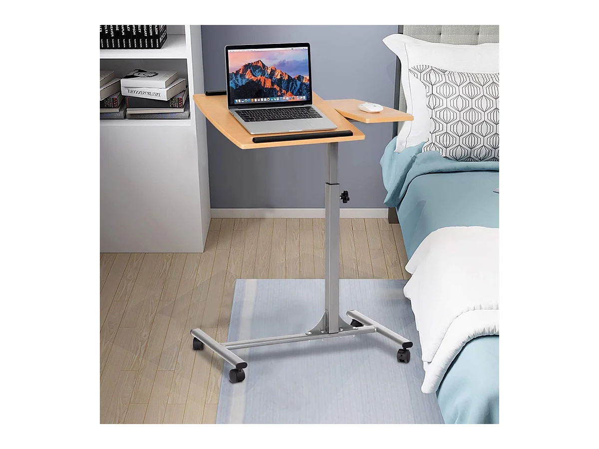 Table d’Ordinateur à roulettes Portable en MDF+Fer Hauteur Réglable 71-93 cm avec 4 roulettes (Noyer)