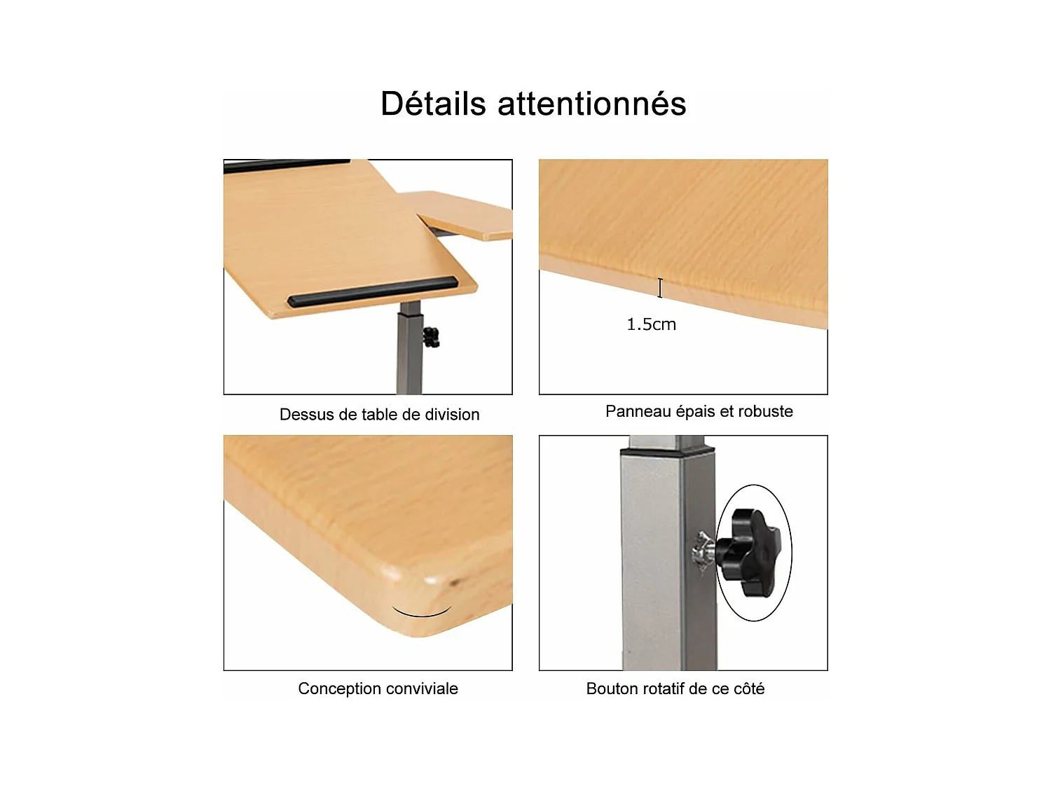 Table d’Ordinateur à roulettes Portable en MDF+Fer Hauteur Réglable 71-93 cm avec 4 roulettes (Noyer)