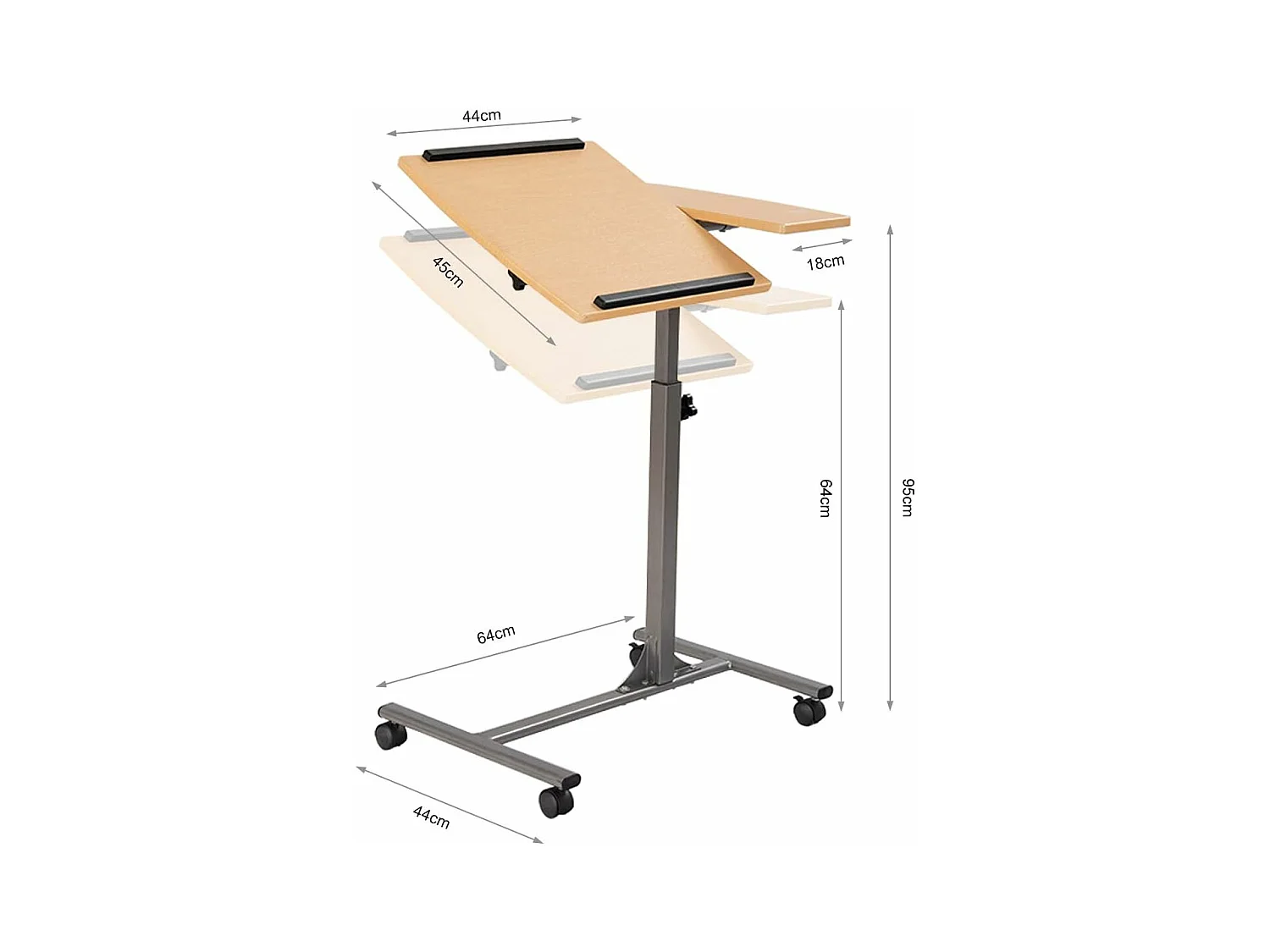 Table d’Ordinateur à roulettes Portable en MDF+Fer Hauteur Réglable 71-93 cm avec 4 roulettes (Noyer)