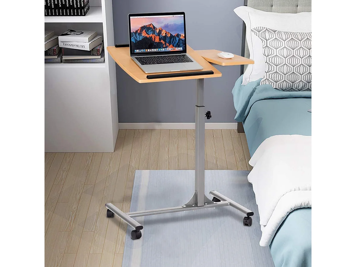 Table d’Ordinateur à roulettes Portable en MDF+Fer Hauteur Réglable 71-93 cm avec 4 roulettes (Noyer)