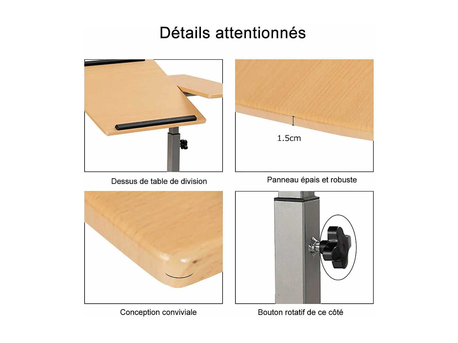Table d’Ordinateur à roulettes Portable en MDF+Fer Hauteur Réglable 71-93 cm avec 4 roulettes (Noyer)