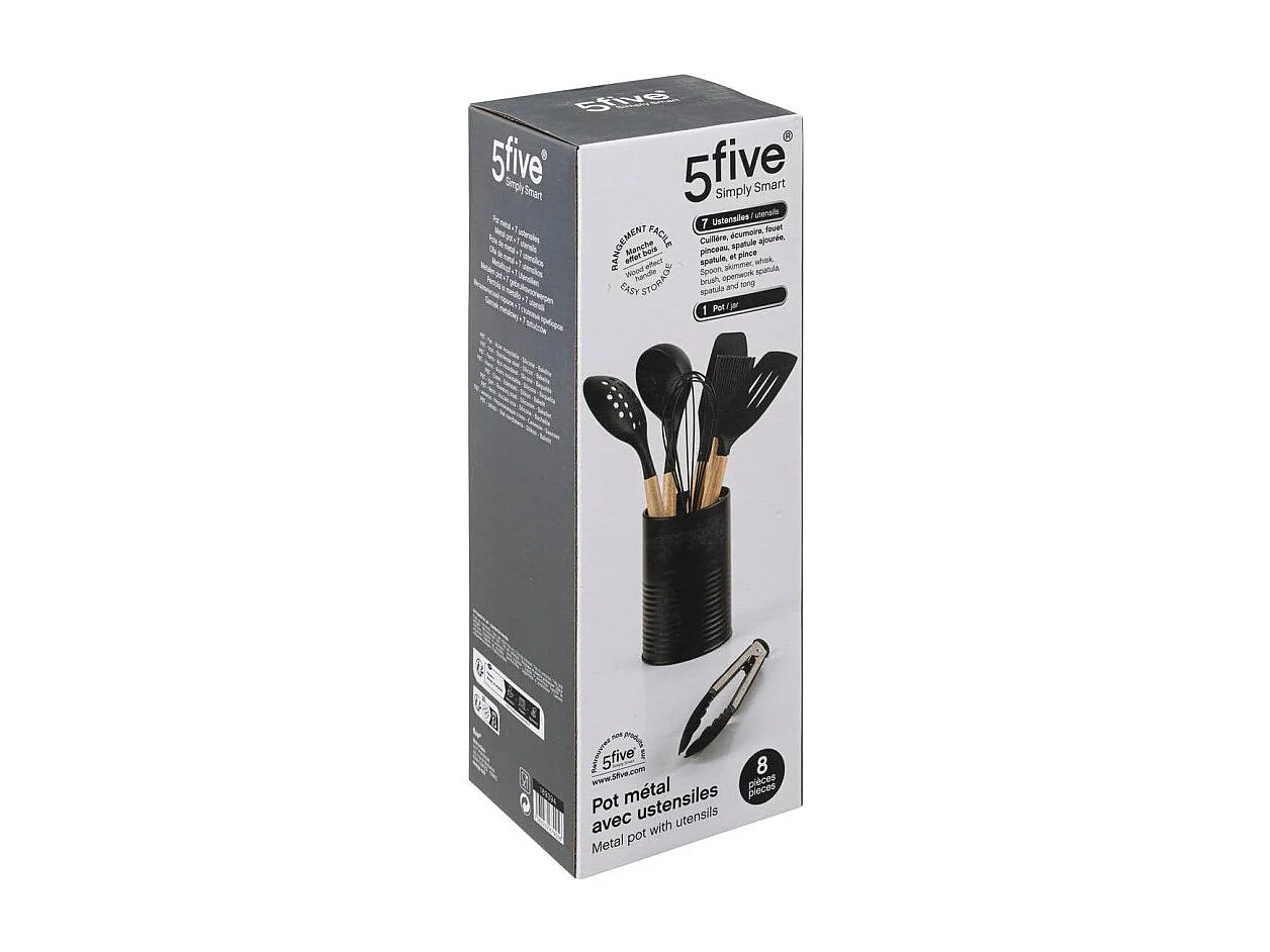 Lot de 7 Ustensiles avec Pot "Acacia" 30cm Noir