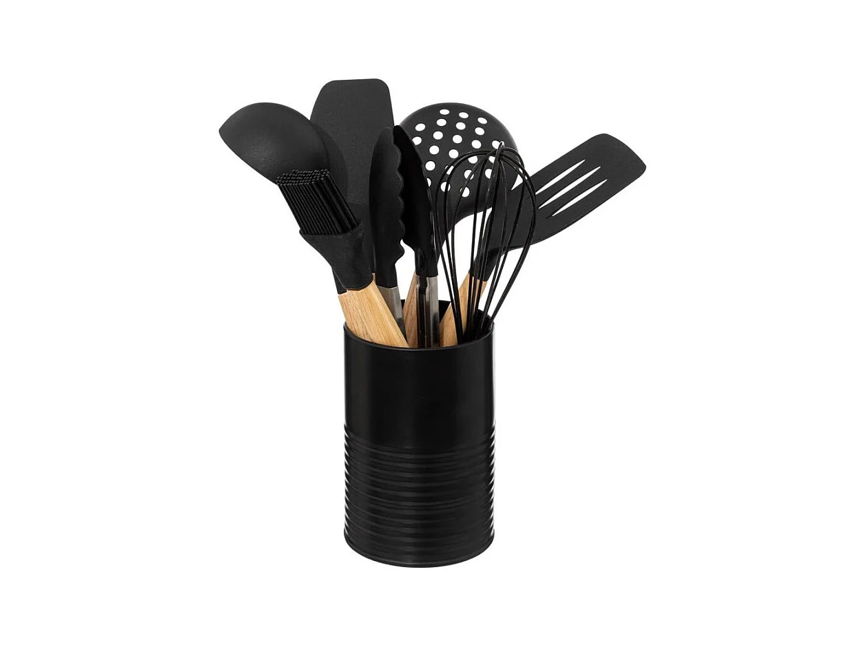 Juego de 7 utensilios de cocina con recipiente negro