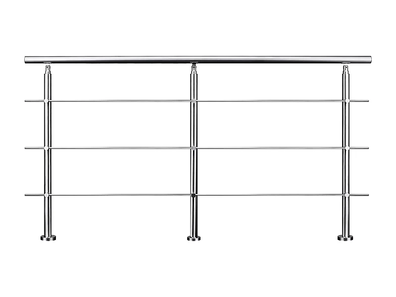 Garde-corps 200cm avec main courante, en acier inoxydable 201, pour intérieur et extérieur, garde-corps avec 3 traverses