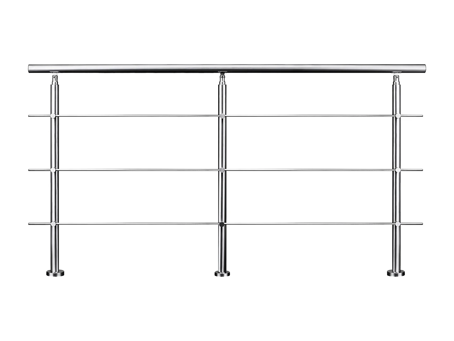Garde-corps 200cm avec main courante, en acier inoxydable 201, pour intérieur et extérieur, garde-corps avec 3 traverses