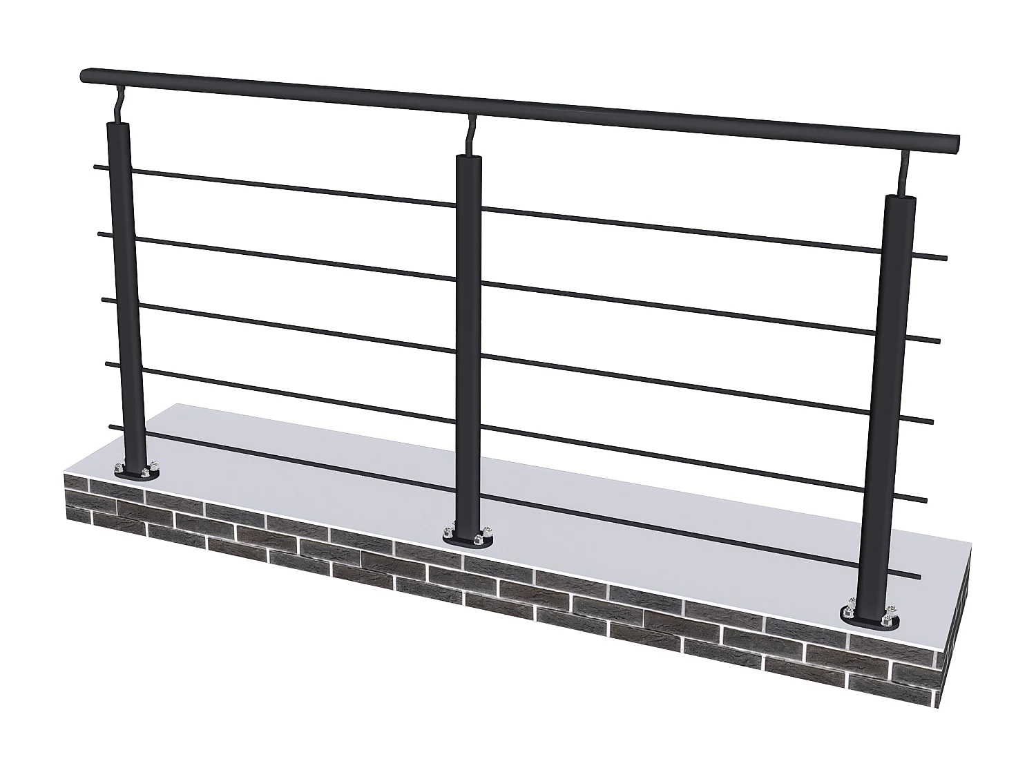 Garde-corps - Aluminium Noir - 200cm - Avec 5 traverses et 1 main courante - Pour intérieur et extérieur - Fixation à plat