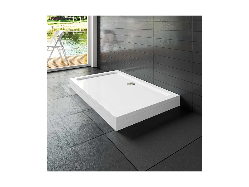 Aica Receveur de Douche blanc rectangulaire 120x90cm, Receveur extra-plat à poser ou à encastrer, avec le kit de pieds