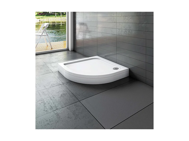 Aica Receveur De Douche blanc 80x80cm 1/4 de cercle bac à douche,extra-plat à poser ou à encastrer,avec le kit de plinthe