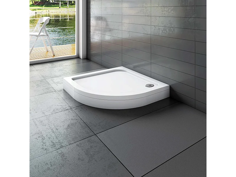 Aica Receveur De Douche blanc 90x90cm 1/4 de cercle bac à douche,extra-plat à poser ou à encastrer,avec le kit de plinthe