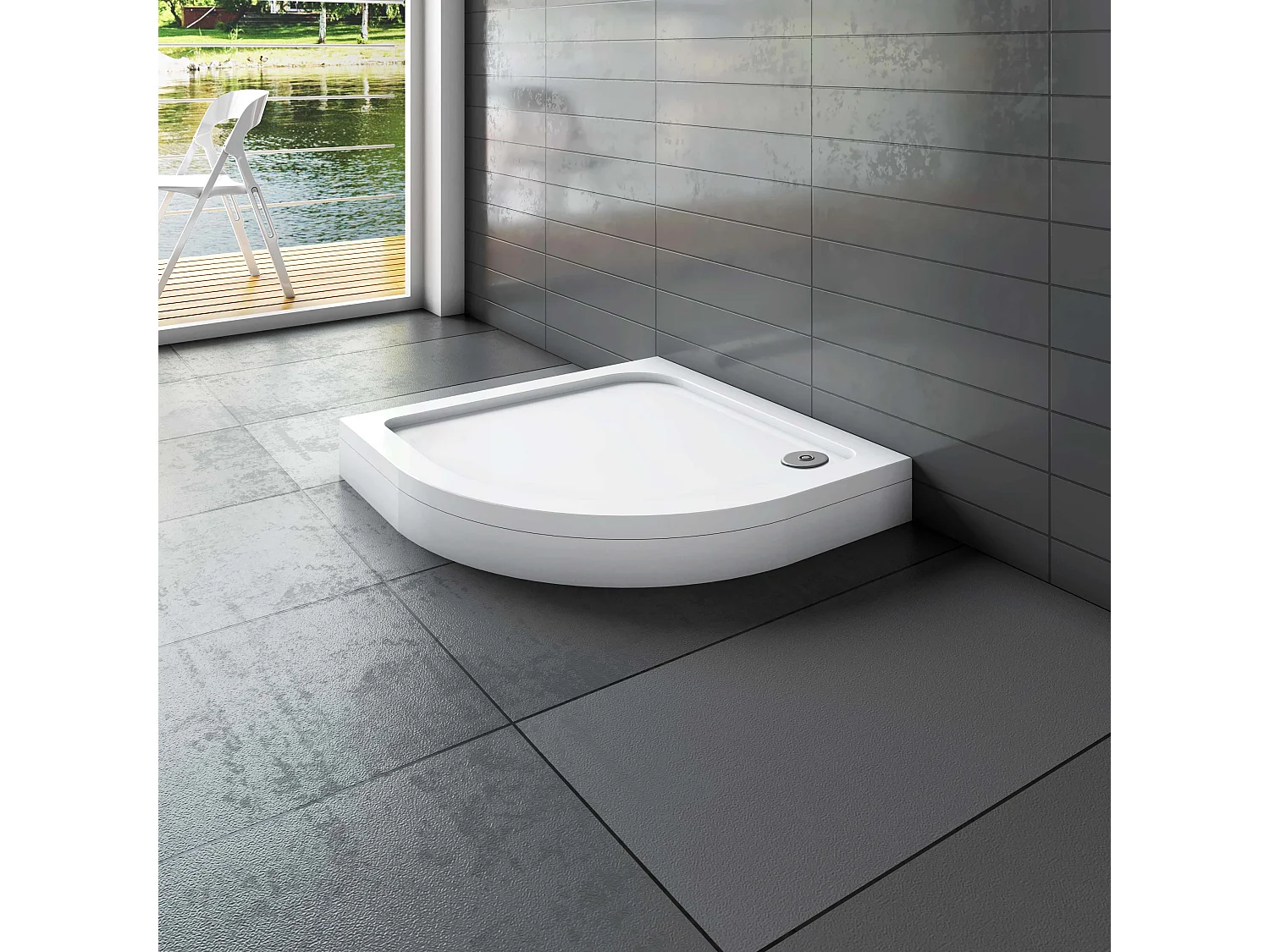 Aica Receveur De Douche blanc 90x90cm 1/4 de cercle bac à douche,extra-plat à poser ou à encastrer,avec le kit de plinthe