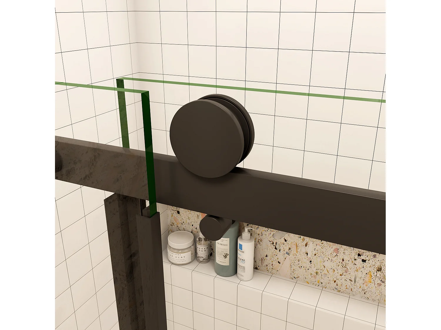 AICA porte de douche coulissante 100x200cm, noir mat style atelier, porte de douche coulissante noir en 8mm verre anticalcaire