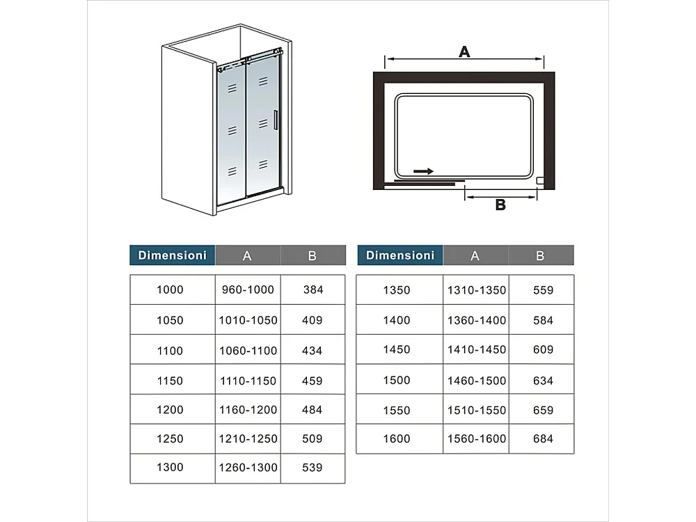 AICA porte de douche coulissante 100x200cm, noir mat style atelier, porte de douche coulissante noir en 8mm verre anticalcaire